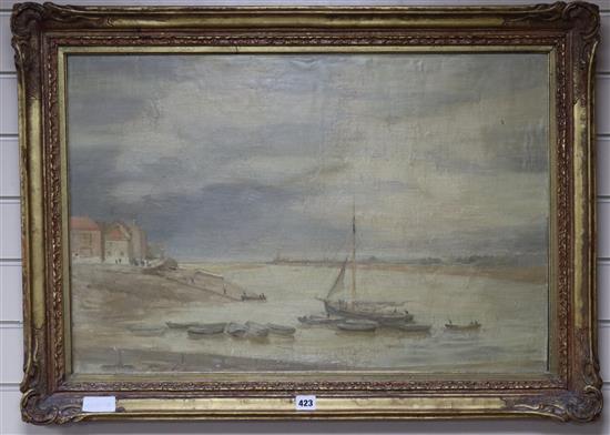 English School, oil on canvas, Estuary at low tide, 50 x 75cm